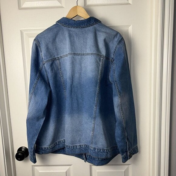 Jessica Simpson Floral Reagan Trucker Relaxed Button Up Blue Jean Jacket Size 3X - Picture 5 of 7
